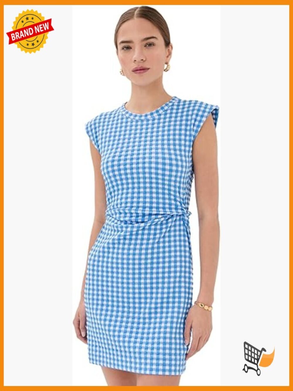 Mid-Weight Seersucker Sleeveless Mini Dress with Check Pattern
